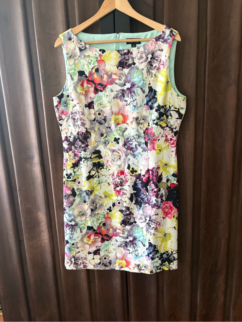 Tahari Multicolor Floral Sheath Dress with Mint Trim